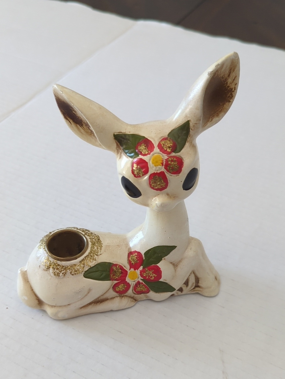 VTG Mid Century Star Japan Ceramic Big Eye Deer Fawn Candle Holder MCM Kitsch